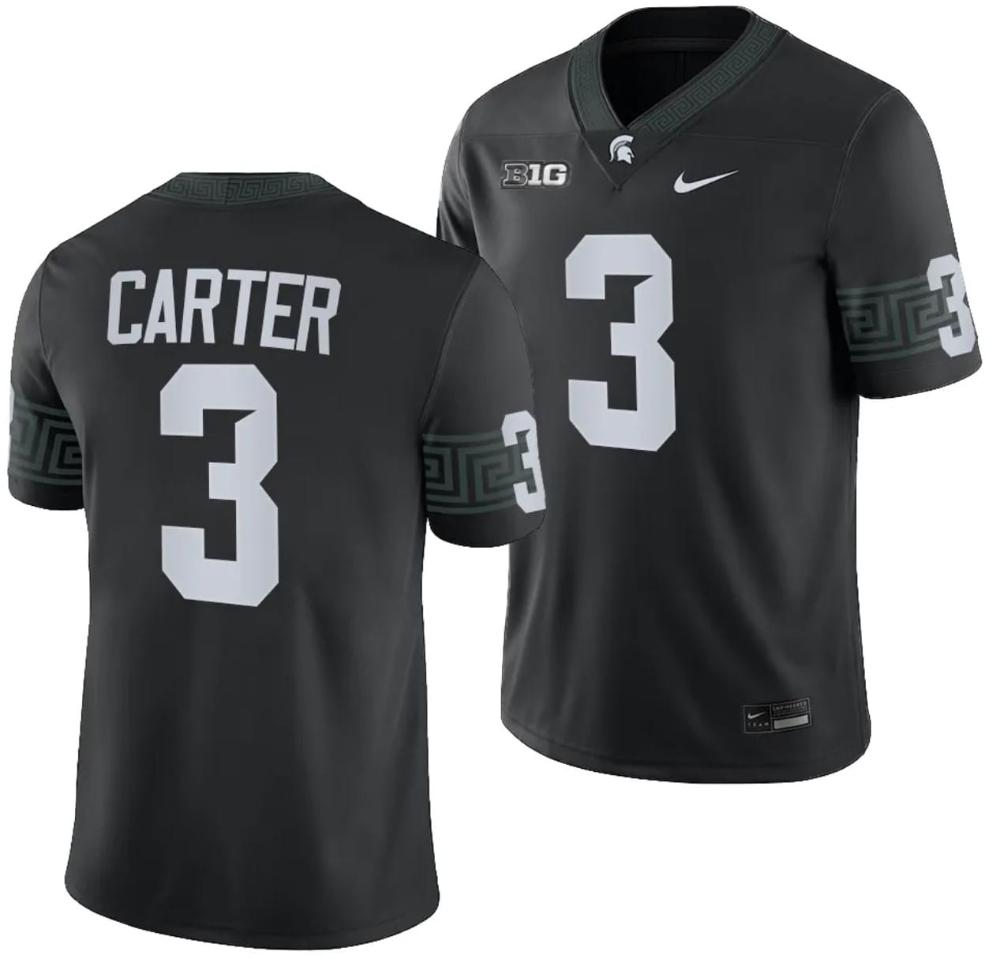 Mens Michigan State Spartans Nathan Carter Jersey 3 College Game 2023 Black