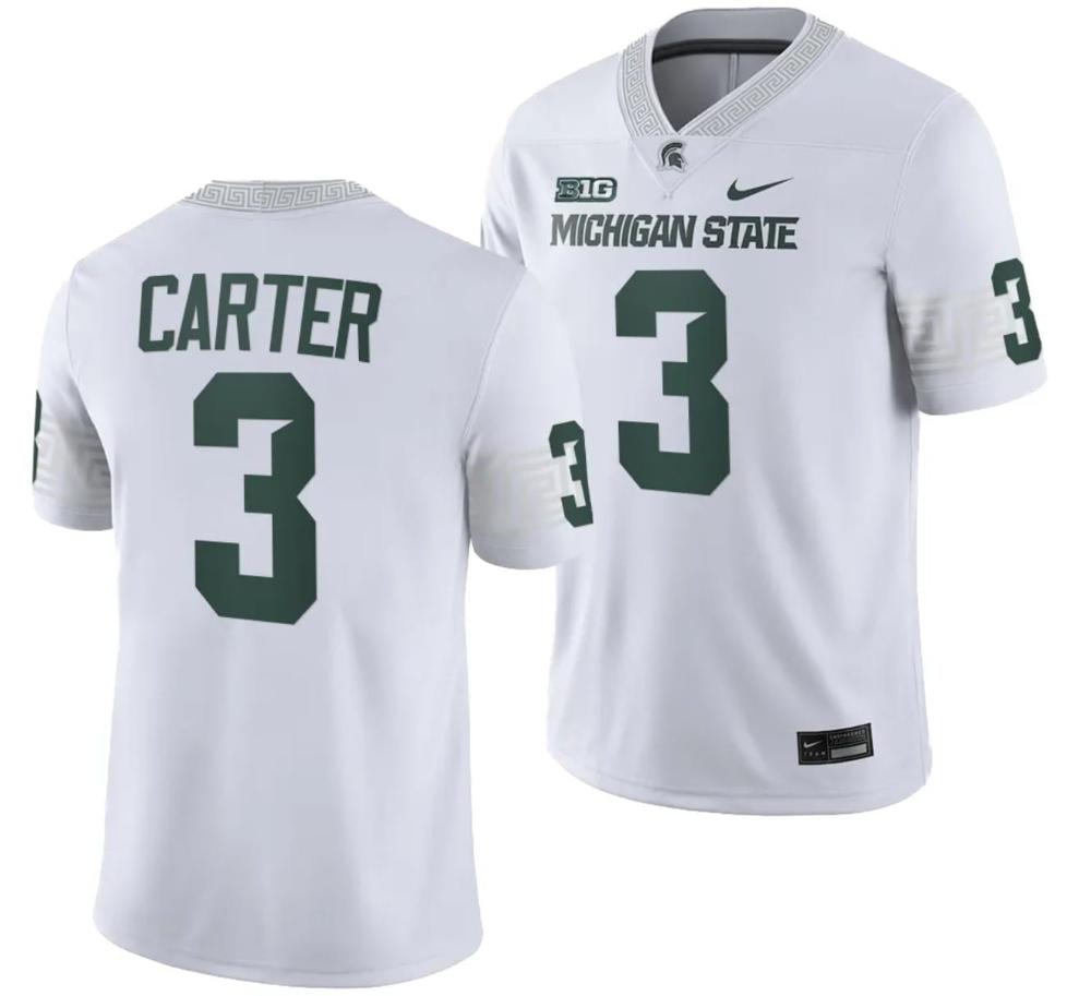 Mens Michigan State Spartans Nathan Carter Jersey 3 College Game 2023 White