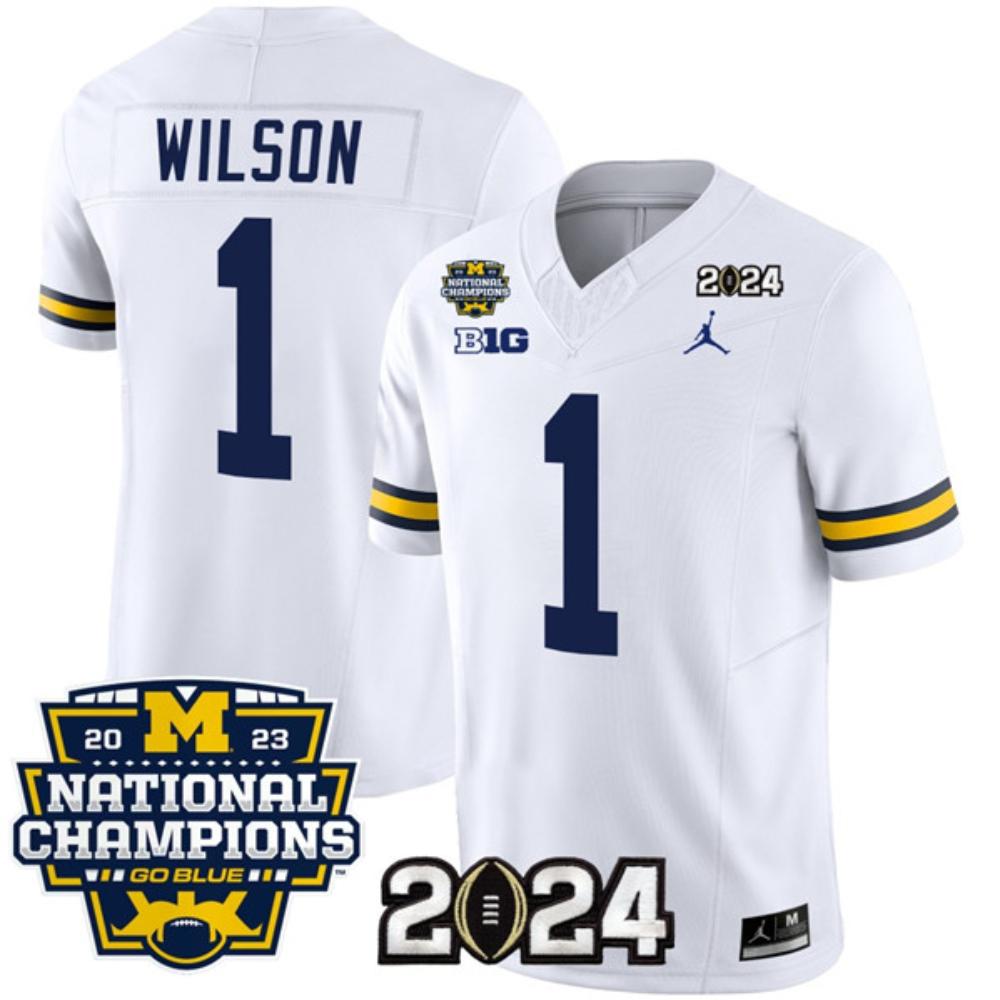 Mens Michigan Wolverines 1 Roman Wilson White 2024 Jersey