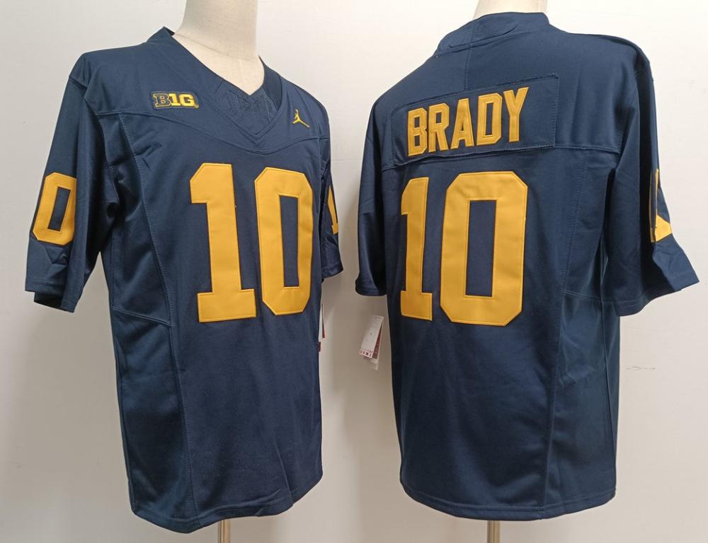 Mens Michigan Wolverines 10 Tom Brady Navy 2023 Fuse Jerseys