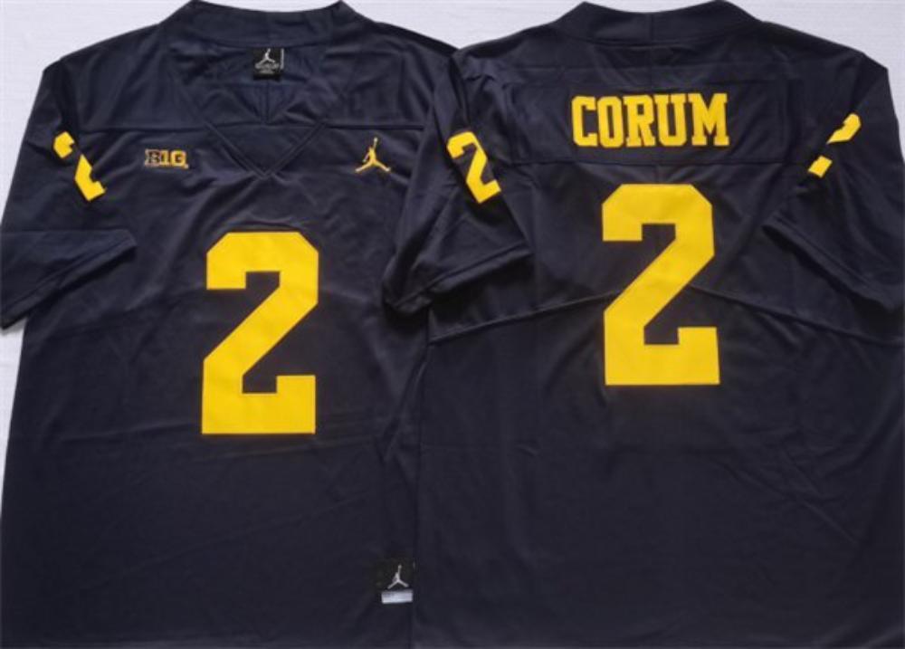 Mens Michigan Wolverines 2 Corum Navy Stitched Jersey