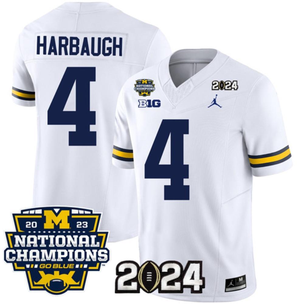 Mens Michigan Wolverines 4 Jim Harbaugh White 2024 Jersey