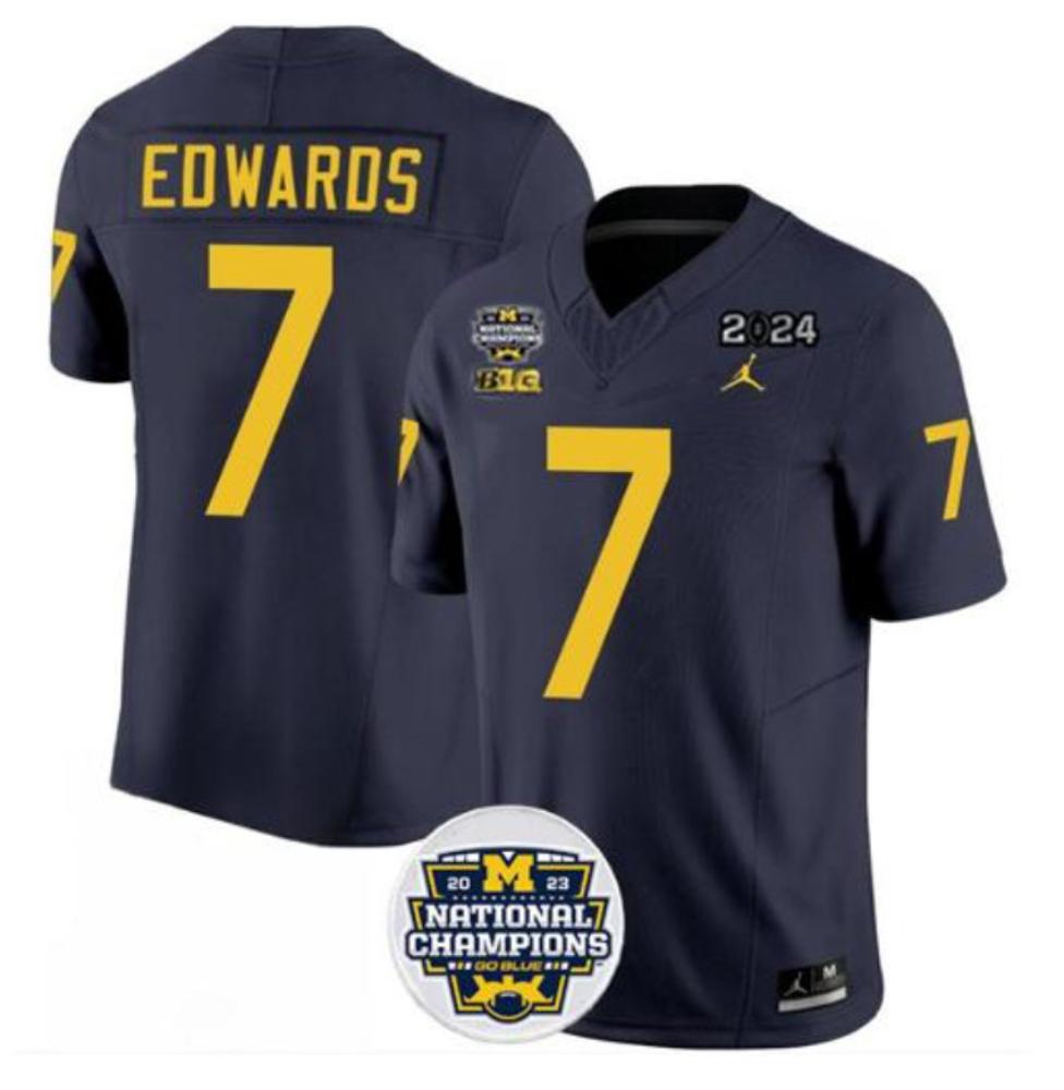 Mens Michigan Wolverines 7 Donovan Edwards 2024 National Championship Jersey