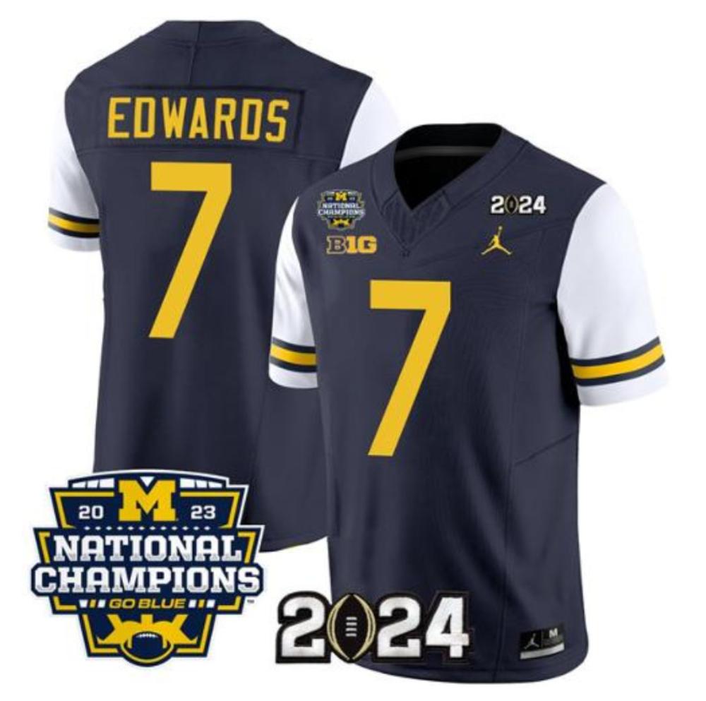 Mens Michigan Wolverines 7 Donovan Edwards Navy 2023 National Champions Jersey