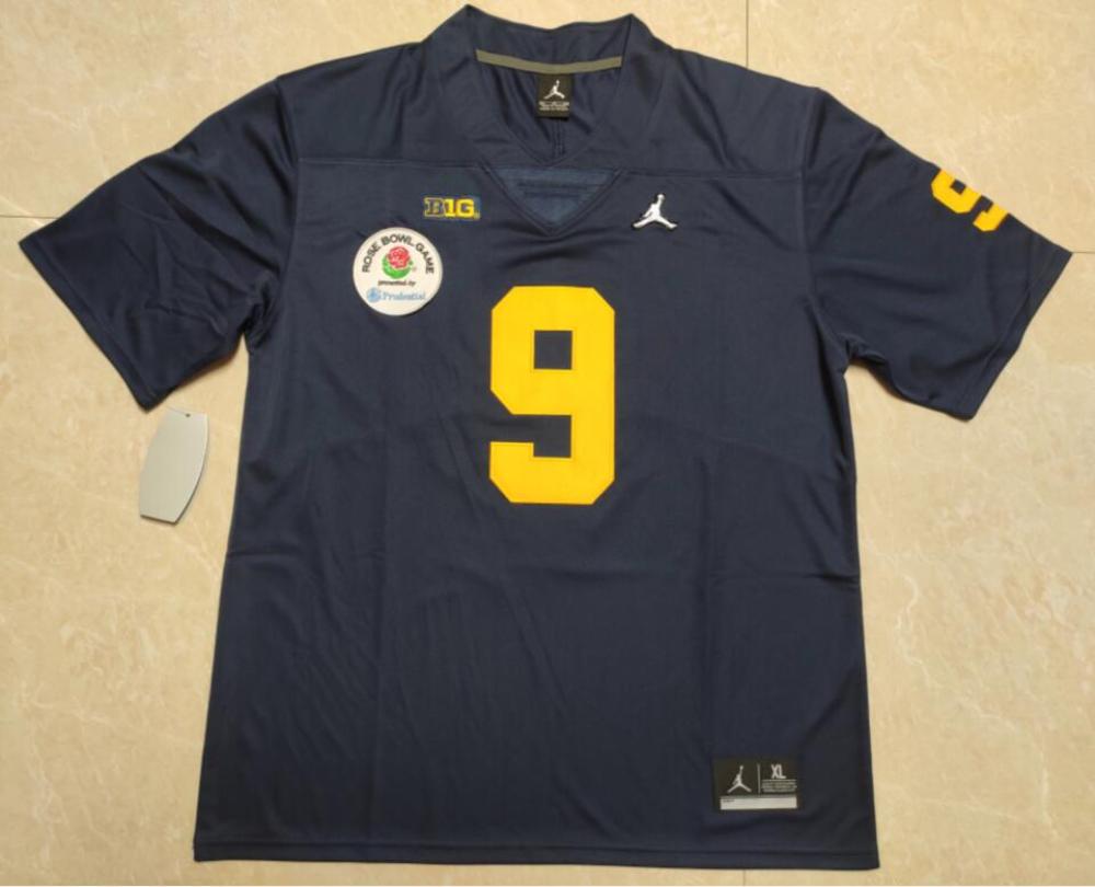 Mens Michigan Wolverines 9 Jj Mccarthy Navy Rose Bowl Pacth Jersey