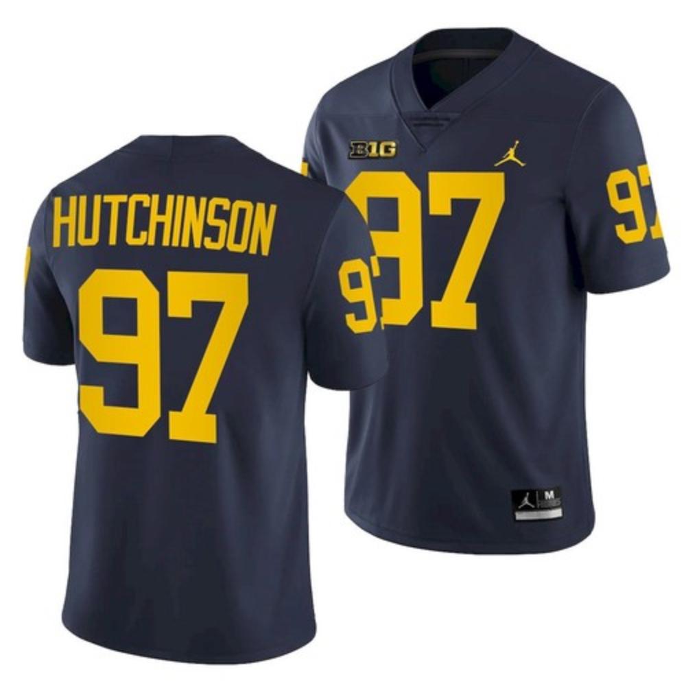 Mens Michigan Wolverines 97 Aidan Hutchinson Navy Jersey