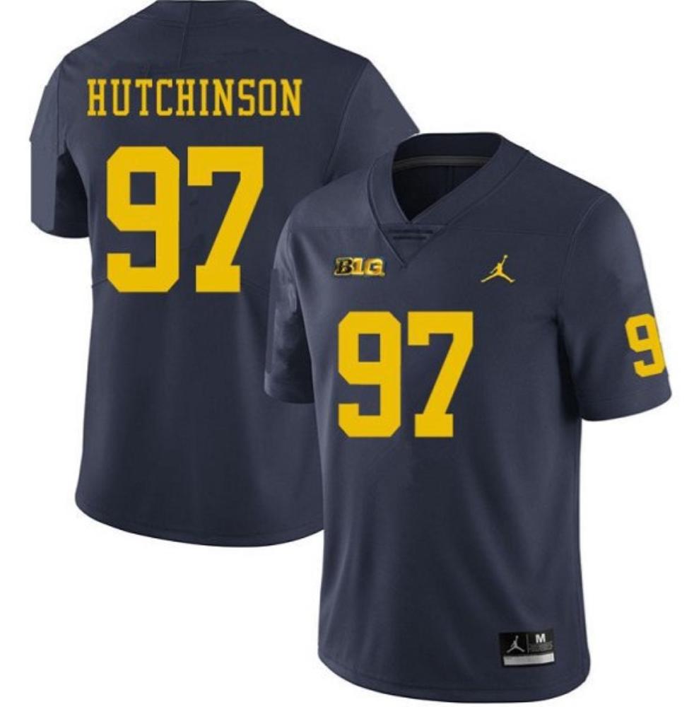 Mens Michigan Wolverines 97 Aidan Hutchinson Navy Stitched Football Jersey