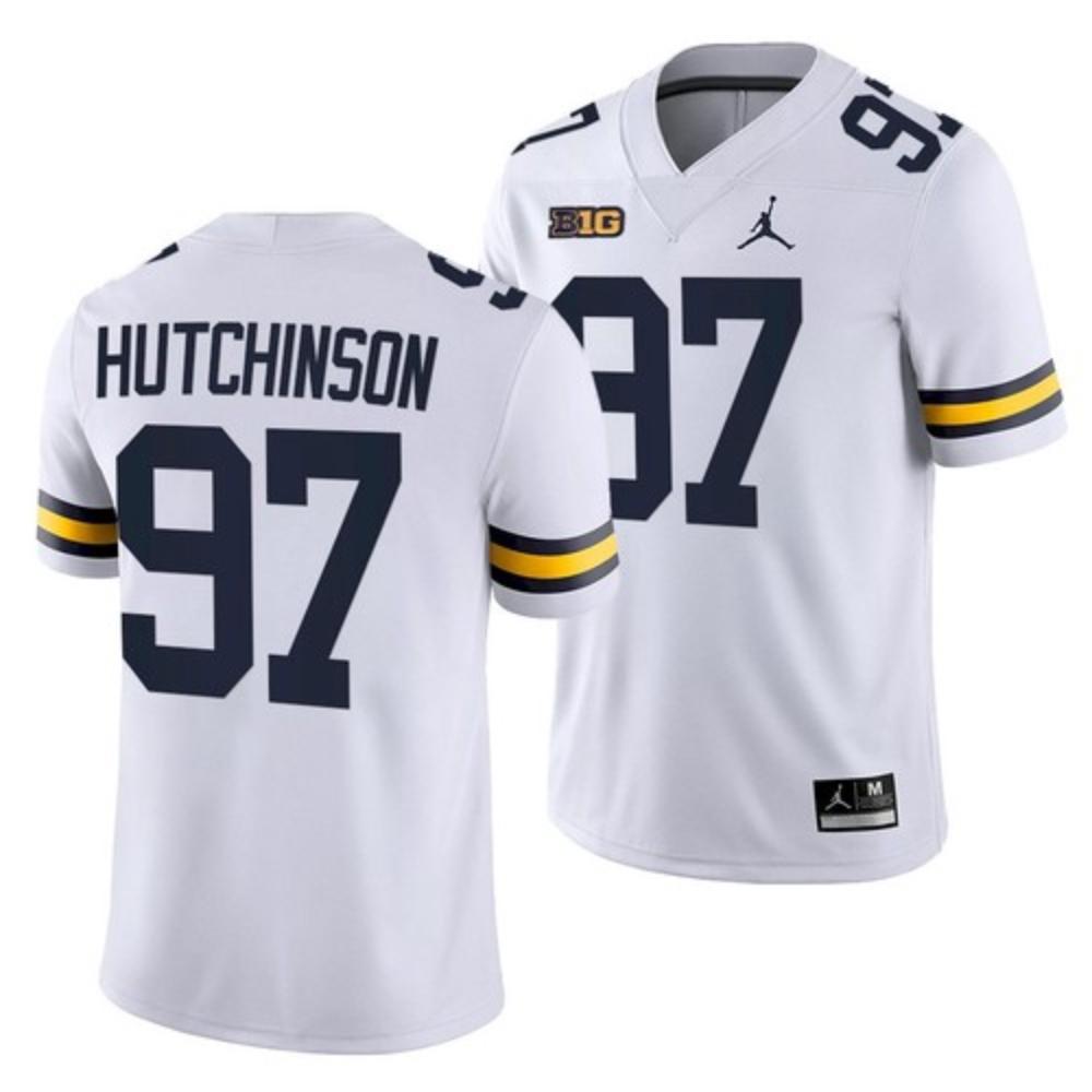 Mens Michigan Wolverines 97 Aidan Hutchinson White Jersey
