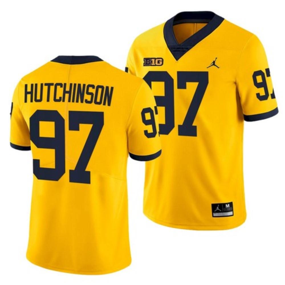 Mens Michigan Wolverines 97 Aidan Hutchinson Yellow Jersey