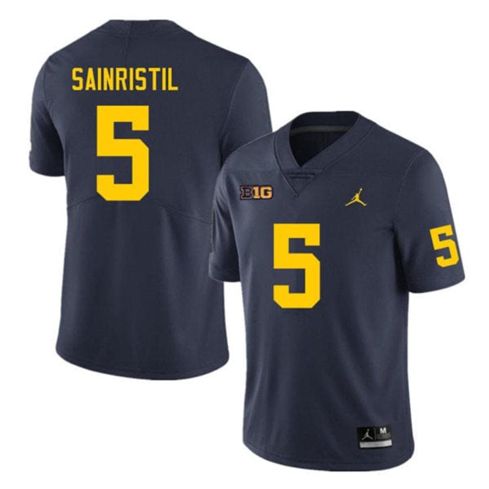 Mens Michigan Wolverines Mike Sainristil Jersey 5 College Football Game Navy