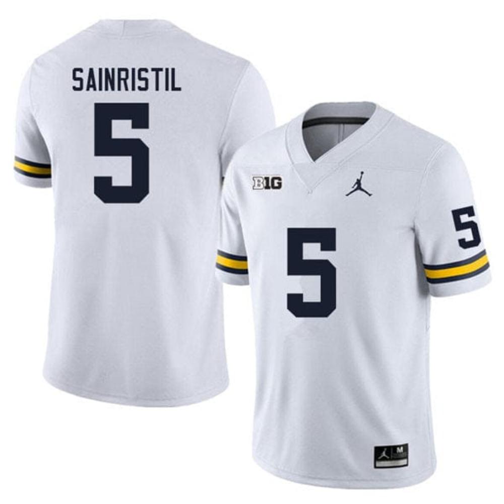 Mens Michigan Wolverines Mike Sainristil Jersey 5 College Football Game White