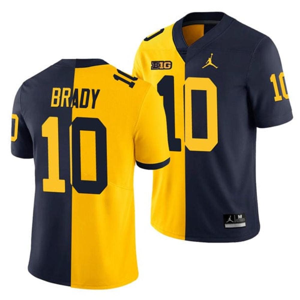 Mens Michigan Wolverines Tom Brady Jersey 10 College Game Navy Split Two Tone