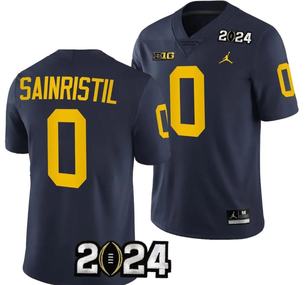 Mens Mike Sainristil Jersey 0 Michigan Wolverines 2024 Football National Cham