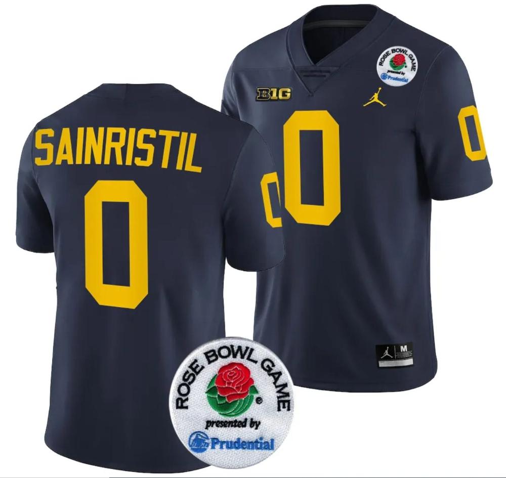 Mens Mike Sainristil Jersey 0 Michigan Wolverines Rose Bowl 2024 Patch Colleg