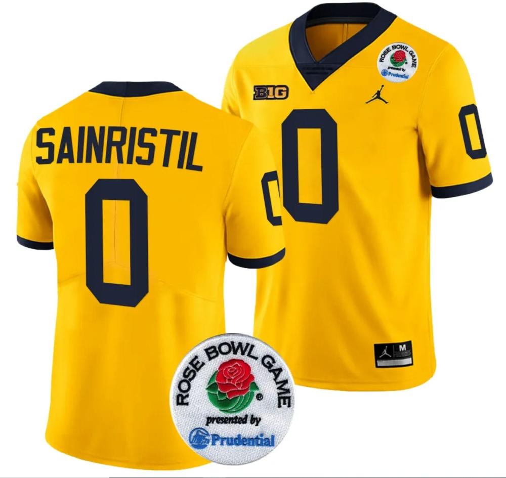 Mens Mike Sainristil Jersey 0 Michigan Wolverines Rose Bowl Game 2024 Patch C