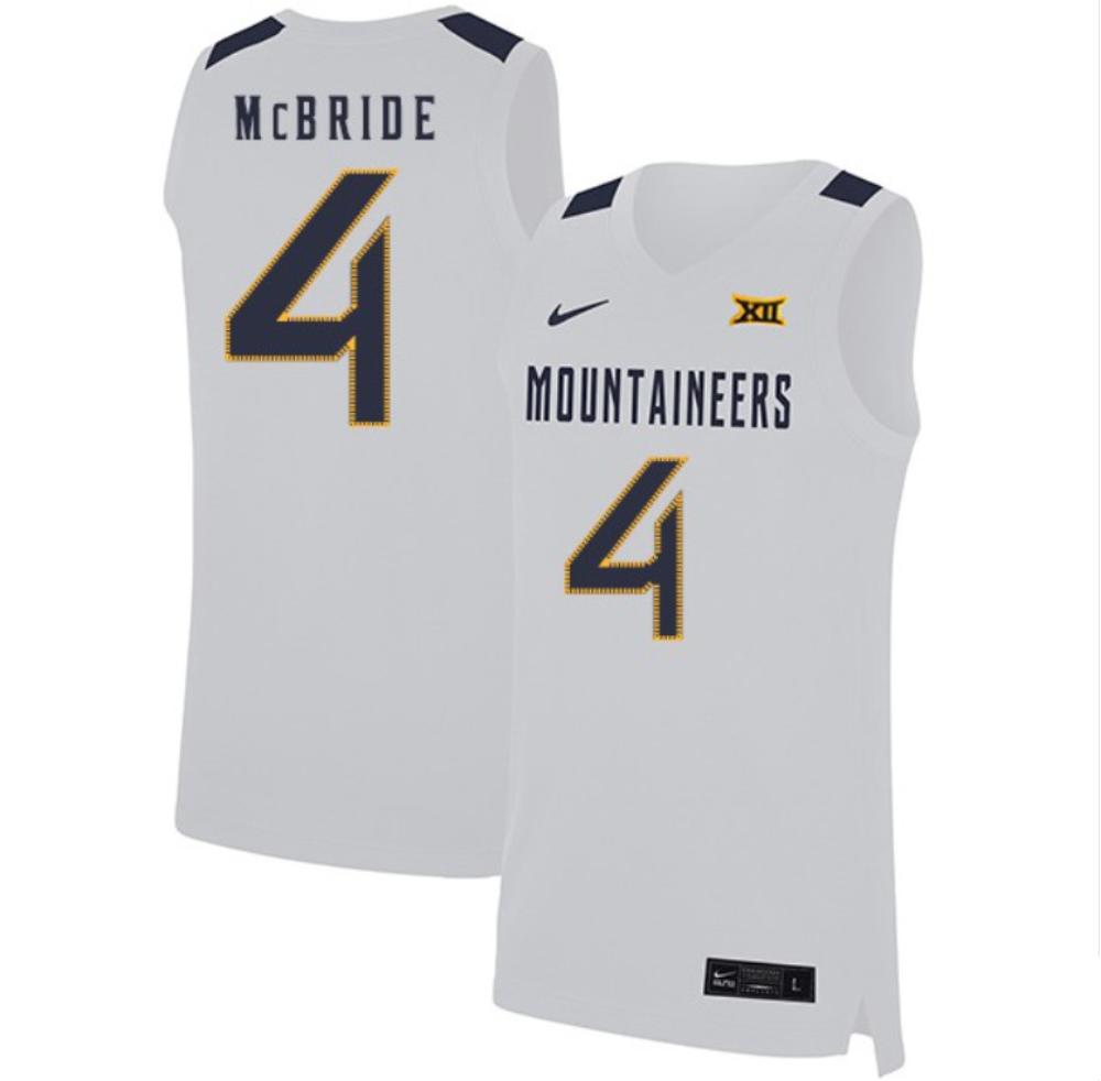 Mens Miles Mcbride 4 White West Virginia Mountaineers Basketball Jersey