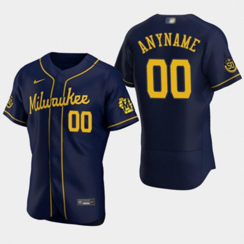 Mens Milwaukee Brewers Customized 2020 Navy 50th Jersey