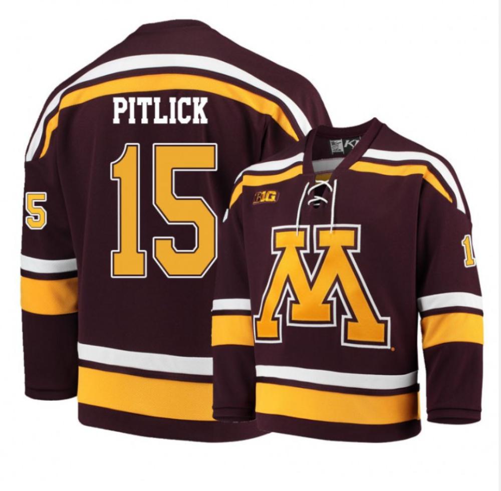 Mens Minnesota Golden Gophers 15 Rem Pitlick Red Hockey Jersey