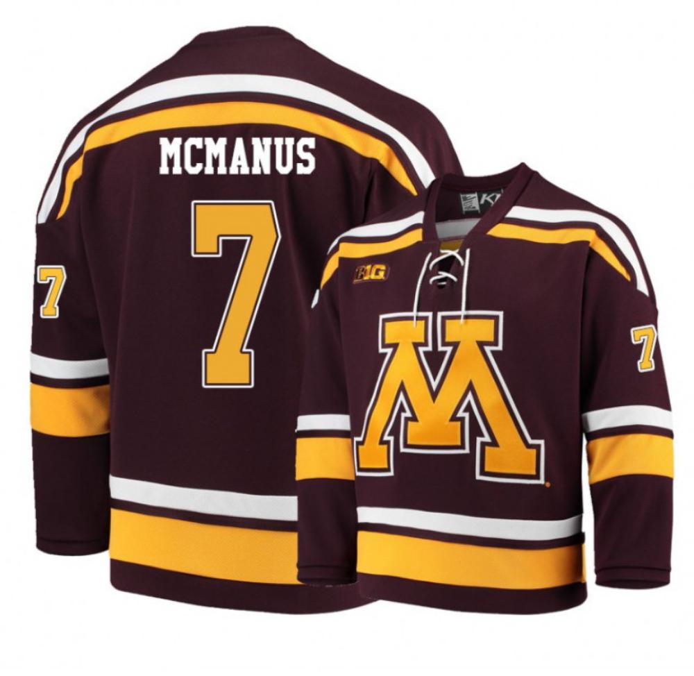Mens Minnesota Golden Gophers 7 Brannon Mcmanus Red Hockey Jersey