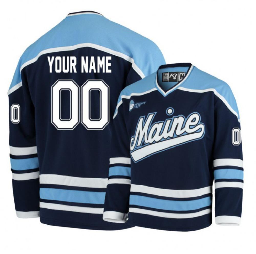 Mens Ncaa 2024 Champions Maine Black Bears Navy Blue Custom Hockey Jersey