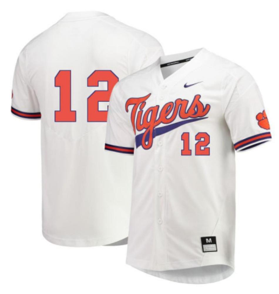 Mens Ncaa 2024 Clemson Tigers 12 Mack Anglin Jersey Baseball White Jersey