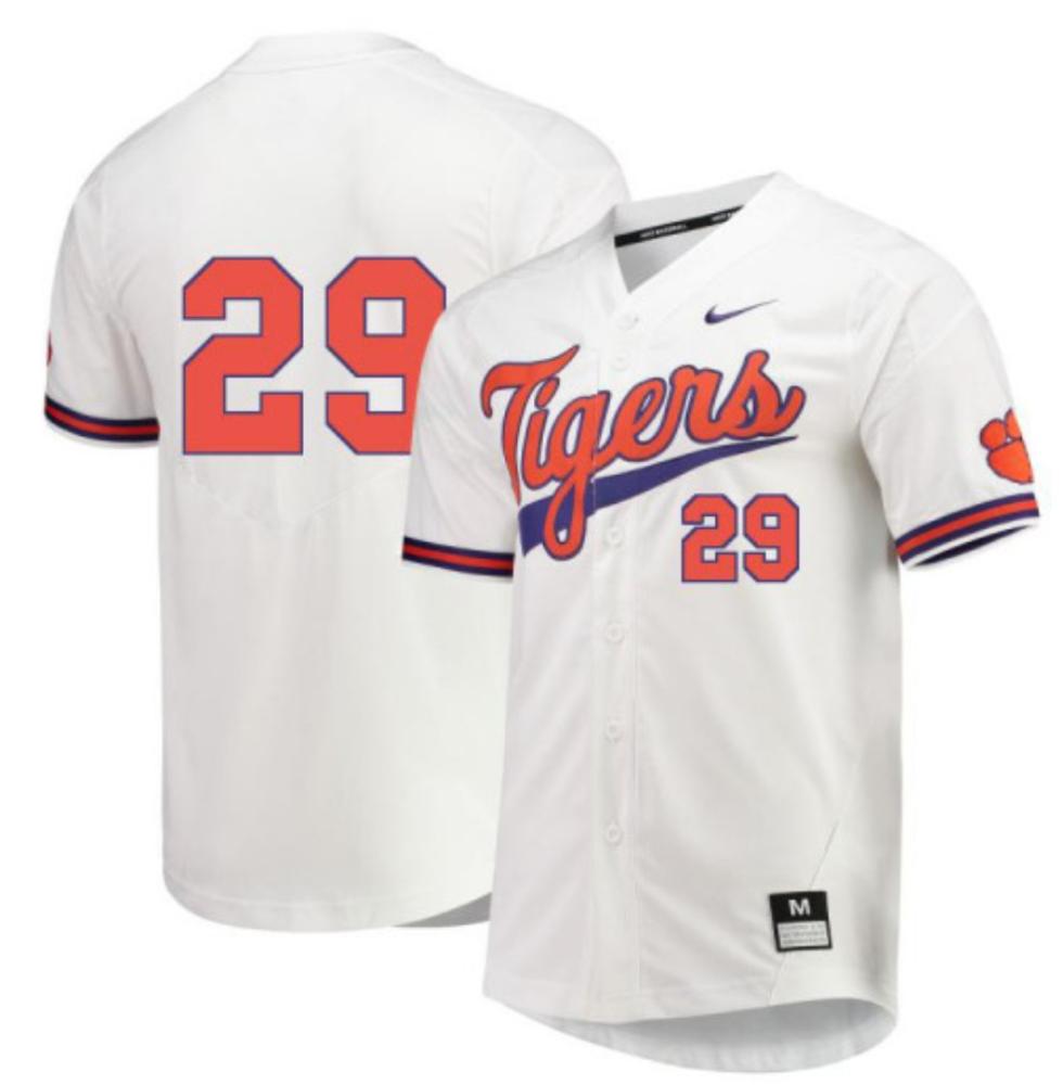 Mens Ncaa 2024 Clemson Tigers 29 Spencer Strider Jersey Baseball White Jersey
