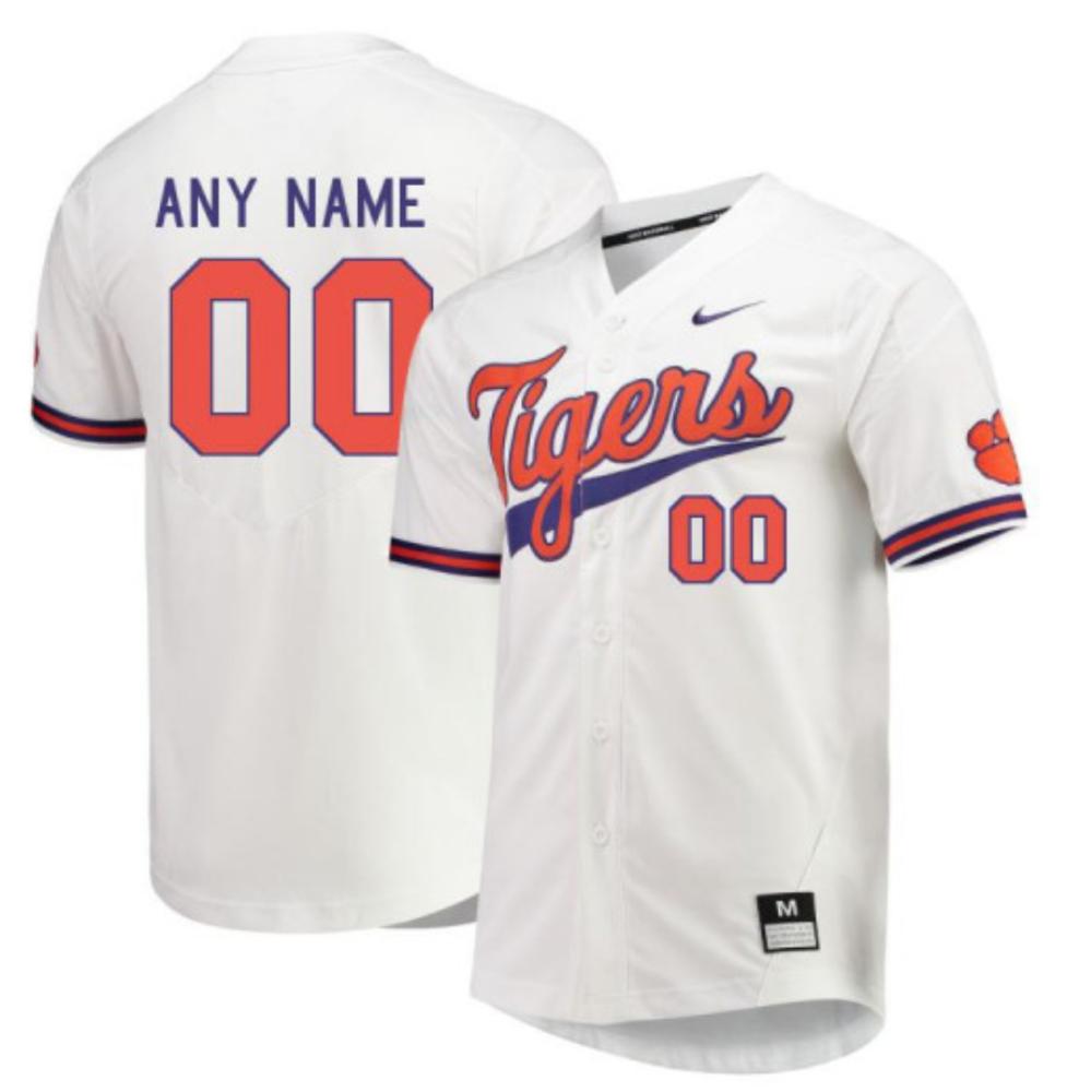 Mens Ncaa 2024 Clemson Tigers Authentic Custom Baseball Jersey White