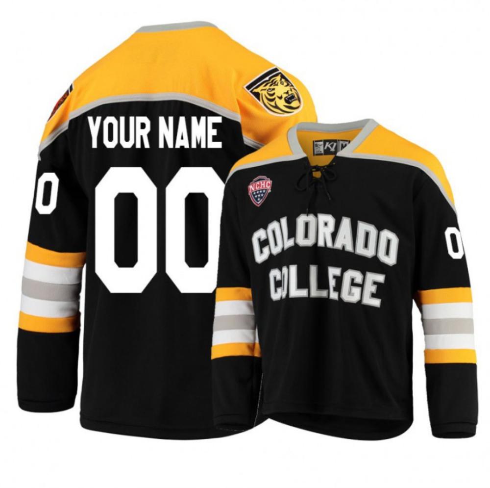 Mens Ncaa 2024 Colorado College Tigers Black Custom Hockey Jersey