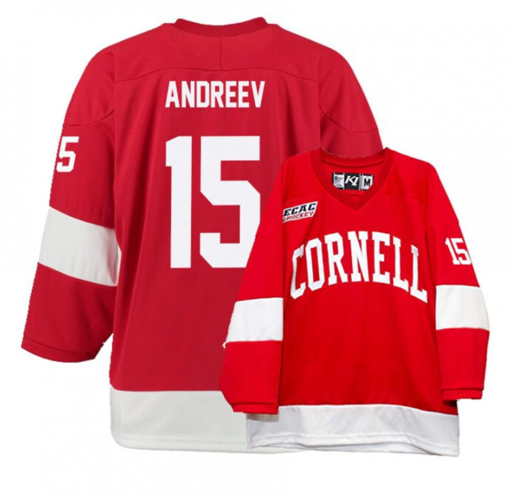 Mens Ncaa 2024 Cornell Big Red 15 Max Andreev Red Hockey Jersey