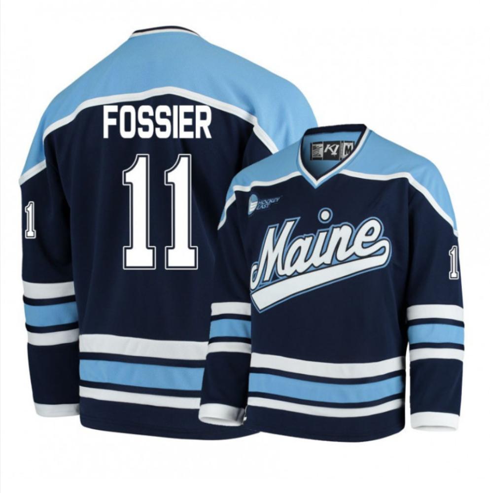 Mens Ncaa 2024 Maine Black Bears 11 Mitchell Fossier Navy Blue Hockey Jersey