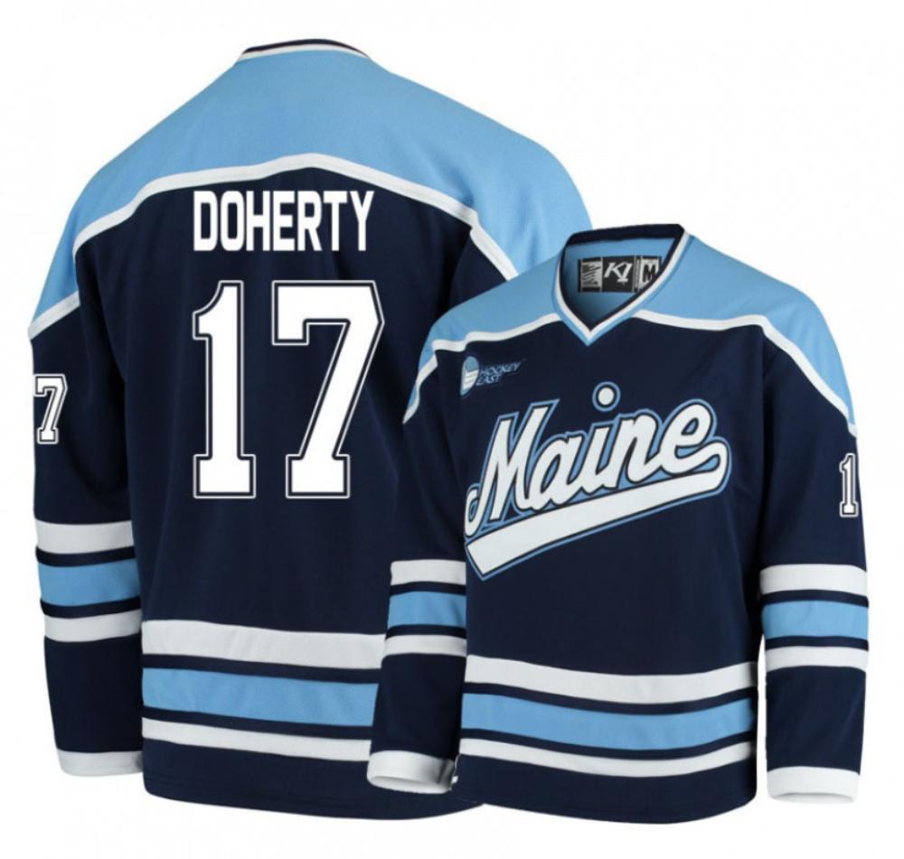 Mens Ncaa 2024 Maine Black Bears 17 Tim Doherty Navy Blue Hockey Jersey