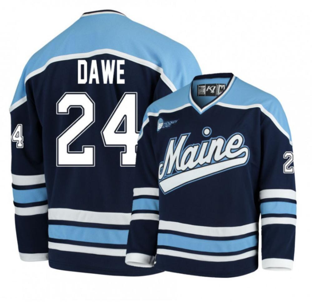Mens Ncaa 2024 Maine Black Bears 24 Adam Dawe Navy Blue Hockey Jersey