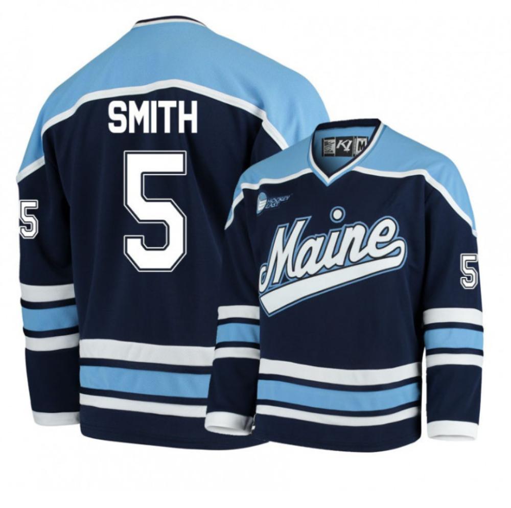 Mens Ncaa 2024 Maine Black Bears 5 Ryan Smith Navy Blue Hockey Jersey