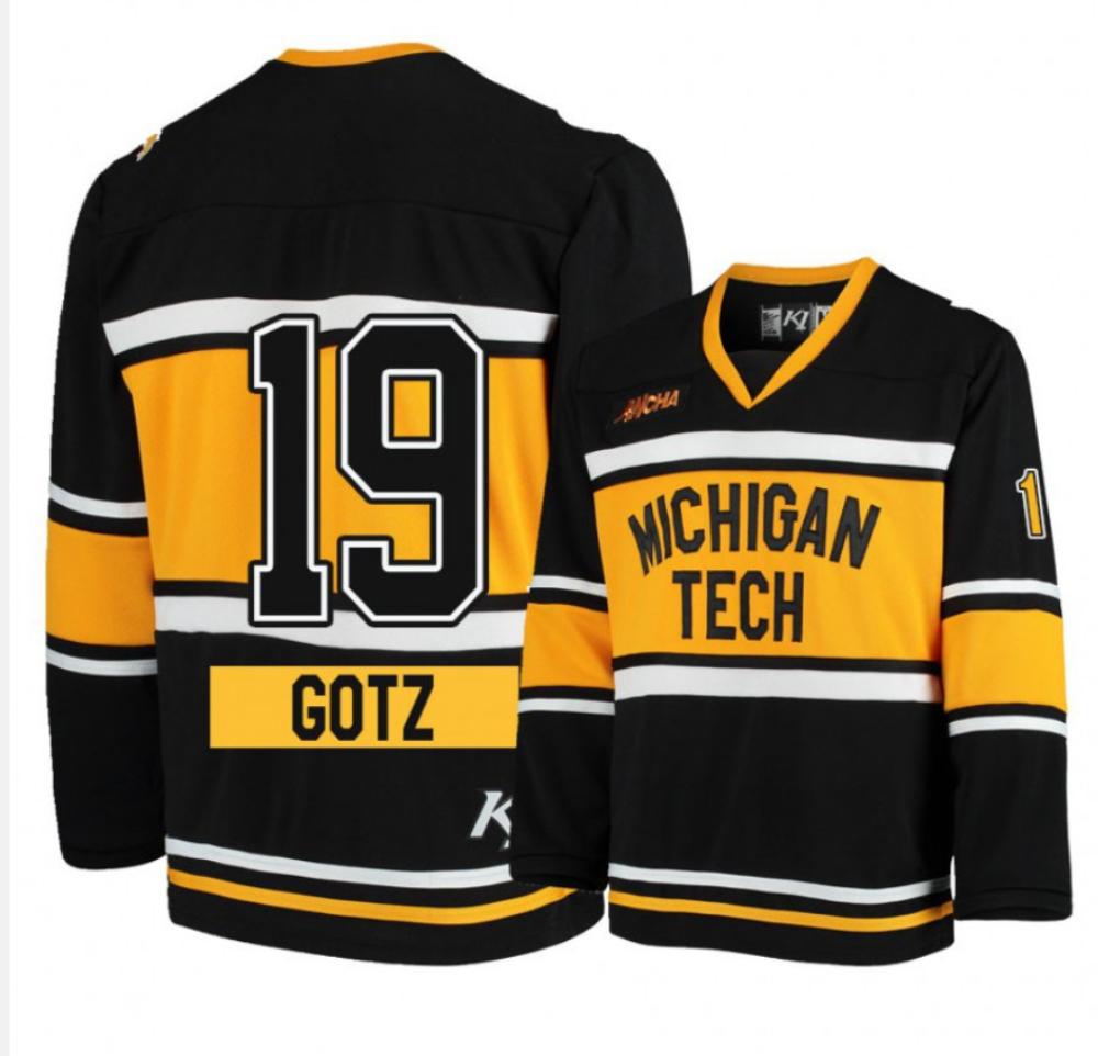 Mens Ncaa 2024 Michigan Tech Huskies 19 Eric Gotz Black Hockey Jersey