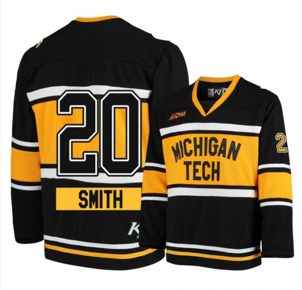 Mens Ncaa 2024 Michigan Tech Huskies 20 Alex Smith Black Hockey Jersey