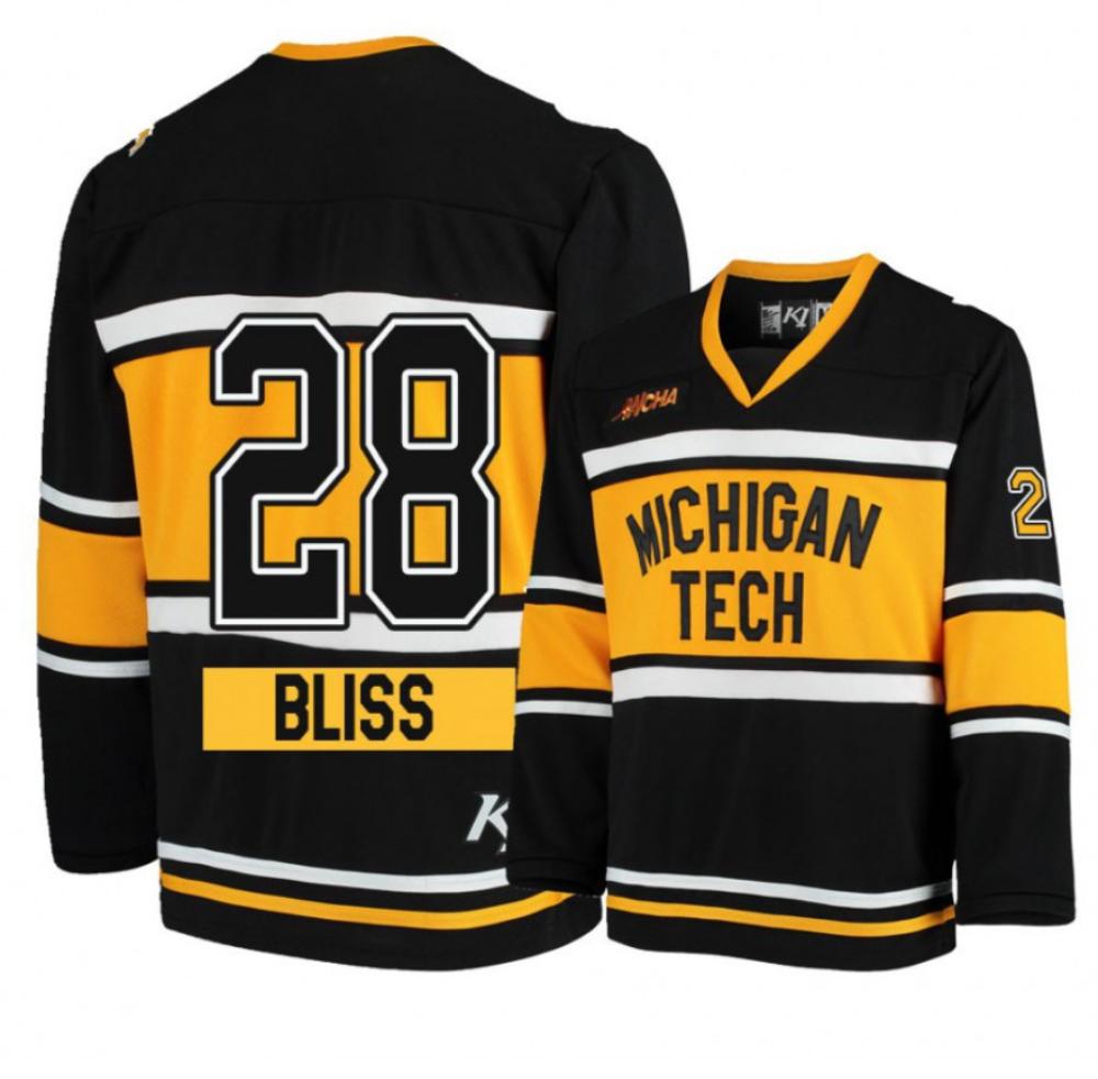 Mens Ncaa 2024 Michigan Tech Huskies 28 Trenton Bliss Black Hockey Jersey