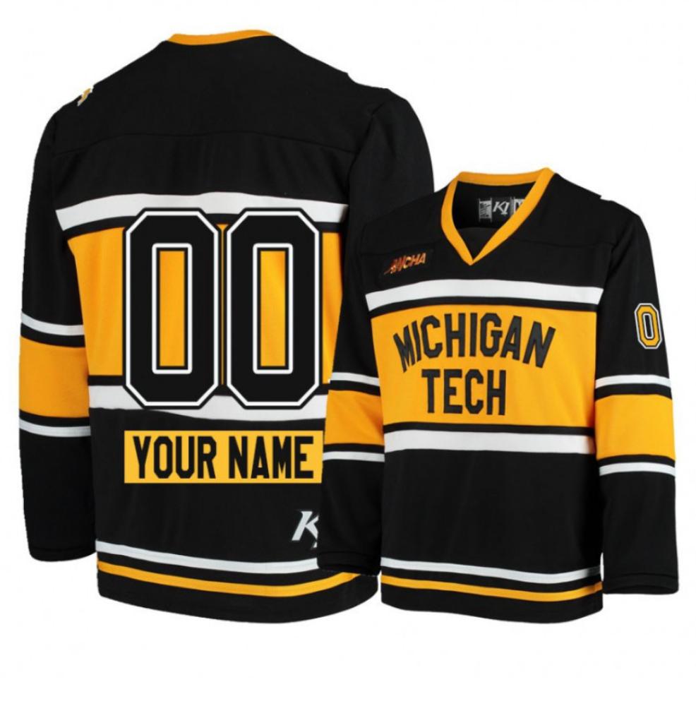 Mens Ncaa 2024 Michigan Tech Huskies Black Custom Hockey Jersey