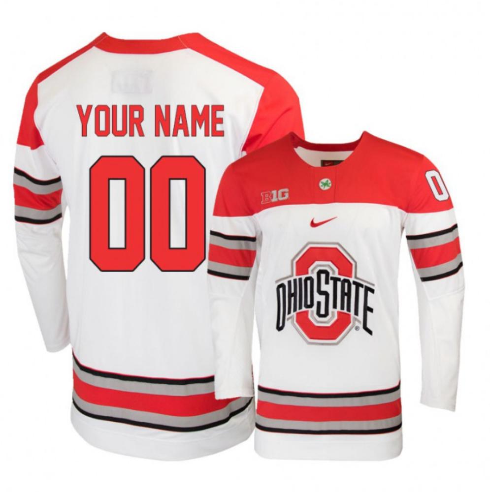 Mens Ncaa 2024 Ohio State Buckeyes White Custom Hockey Jersey