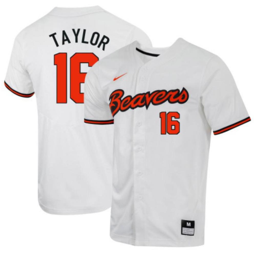 Mens Ncaa 2024 Oregon State Beavers 16zak Taylor Baseball Jersey White