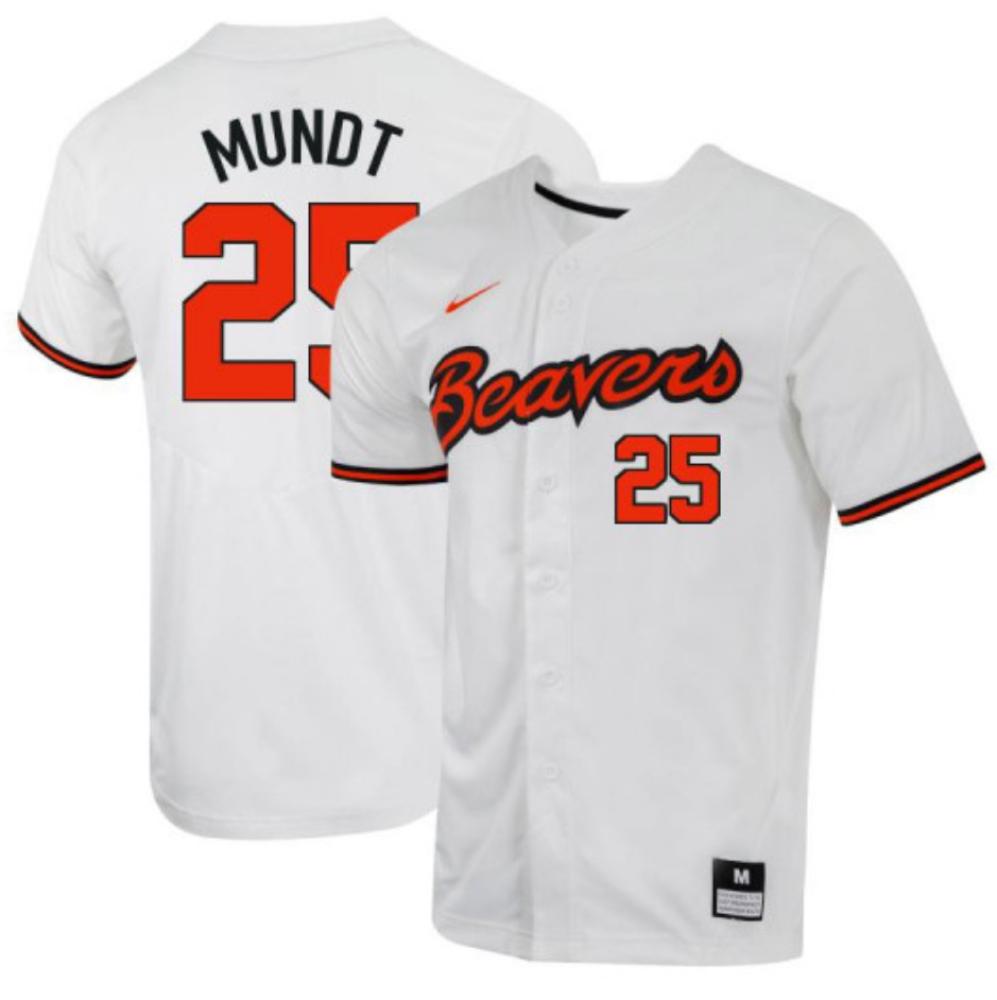 Mens Ncaa 2024 Oregon State Beavers 25 Joey Mundt Baseball Jersey White