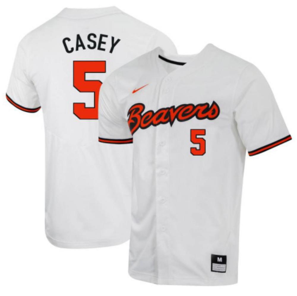 Mens Ncaa 2024 Oregon State Beavers 5 Joe Casey Baseball Jersey White