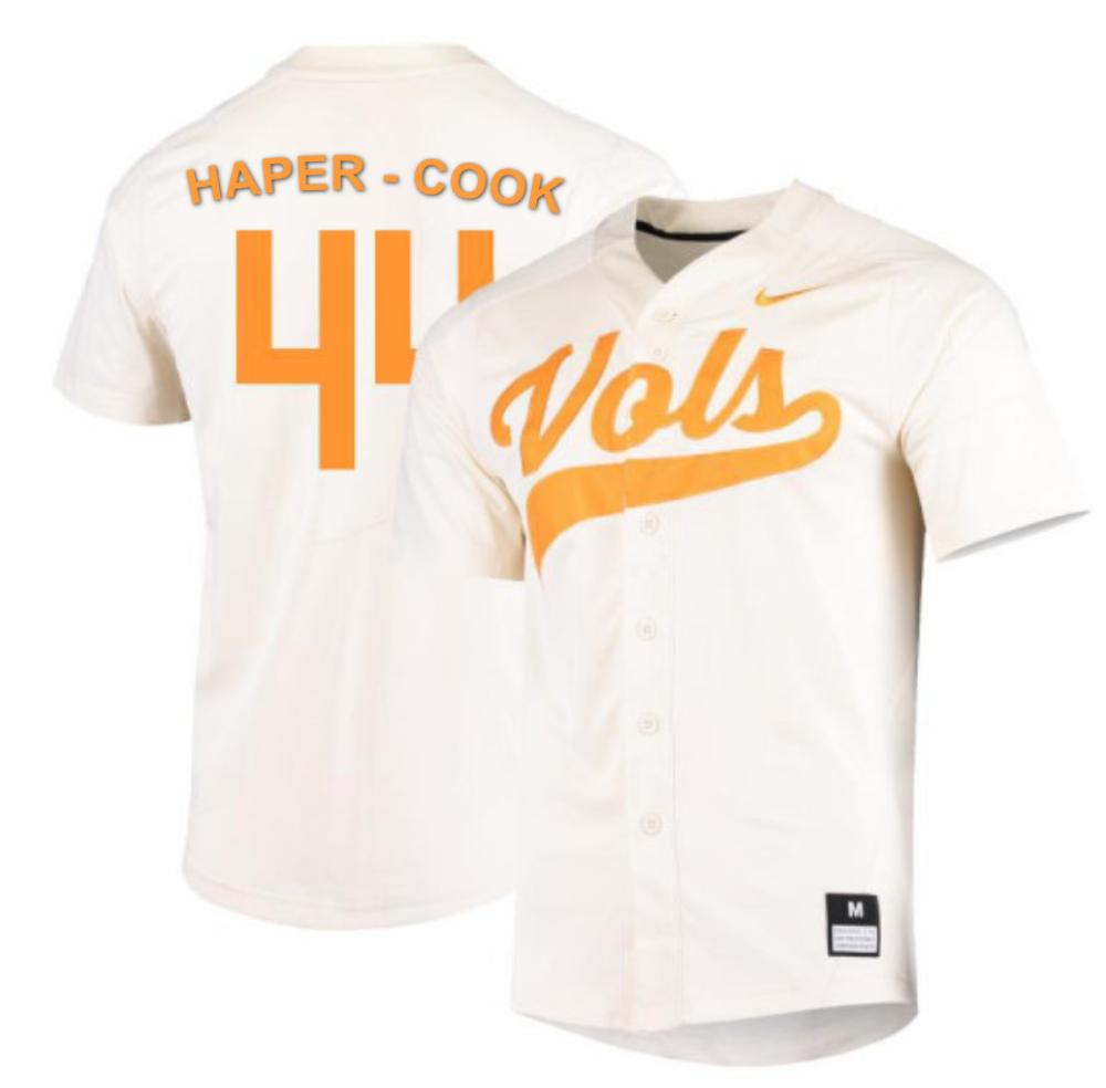 Mens Ncaa 2024 Tennessee Volunteers 44 Alex Harper cook Baseball Jersey White