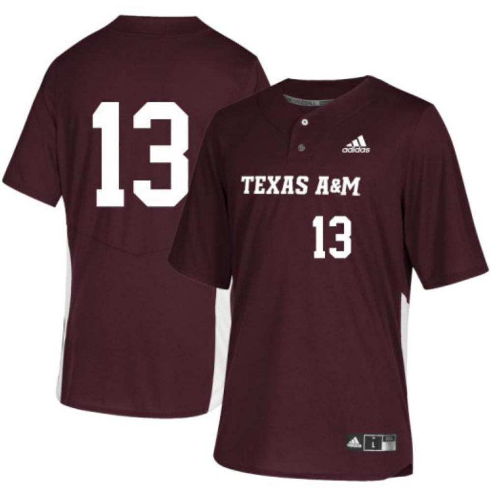 Mens Ncaa 2024 Texas Am Aggies 13 Zane Schmidt Baseball Jersey Maroon