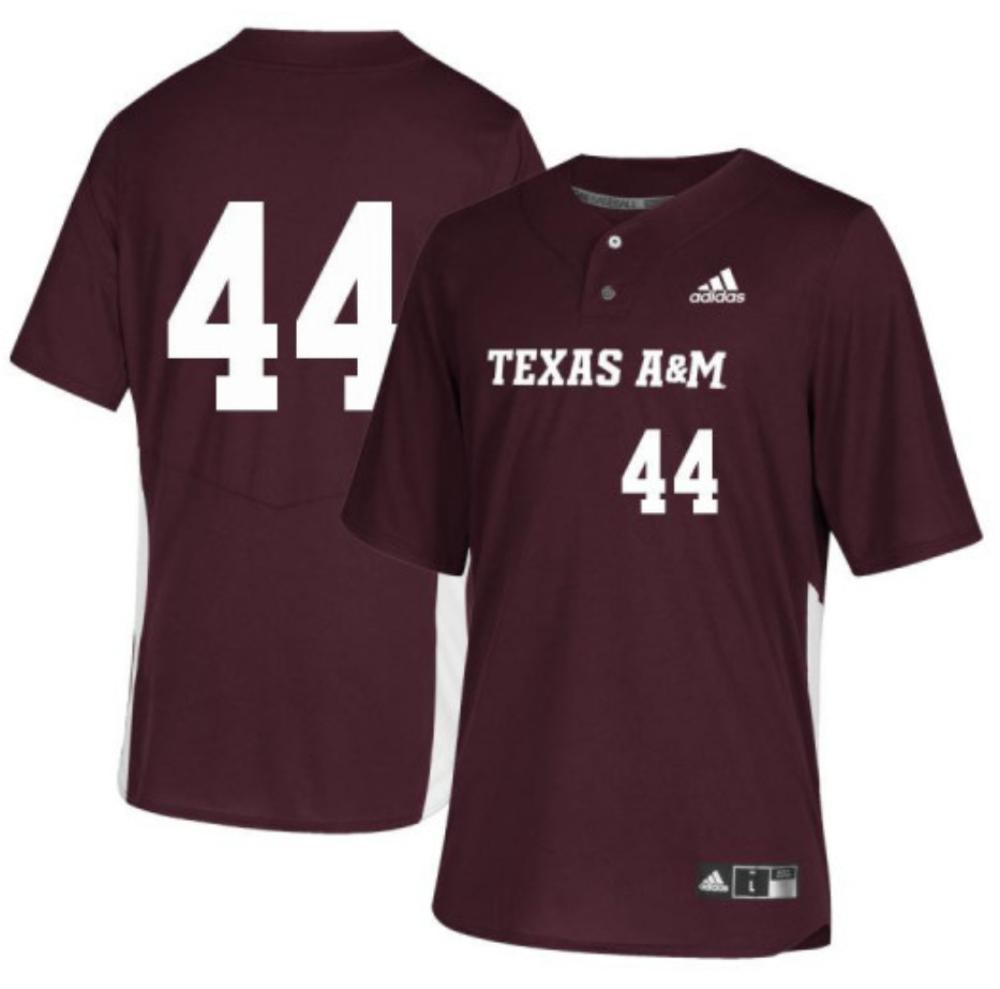 Mens Ncaa 2024 Texas Am Aggies 44 Mikey Hoehner Baseball Jersey Maroon