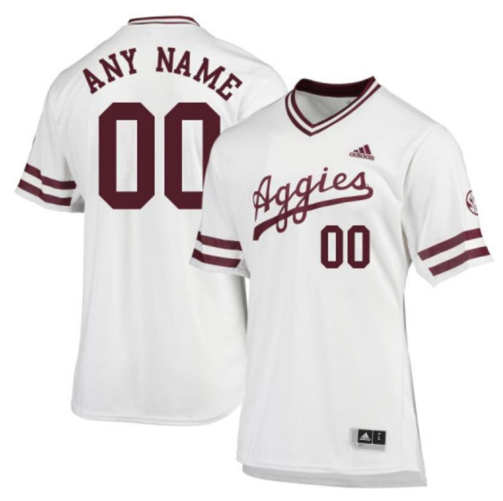 Mens Ncaa 2024 Texas Am Aggies Authentic Custom Baseball Jersey White
