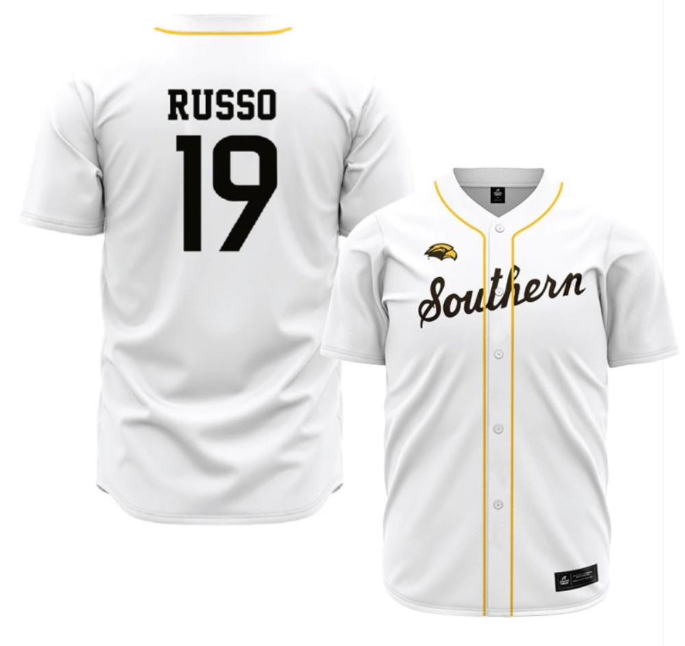 Mens Ncaa Southern Miss 19 Matthew Russo White Jersey Baseball Jersey