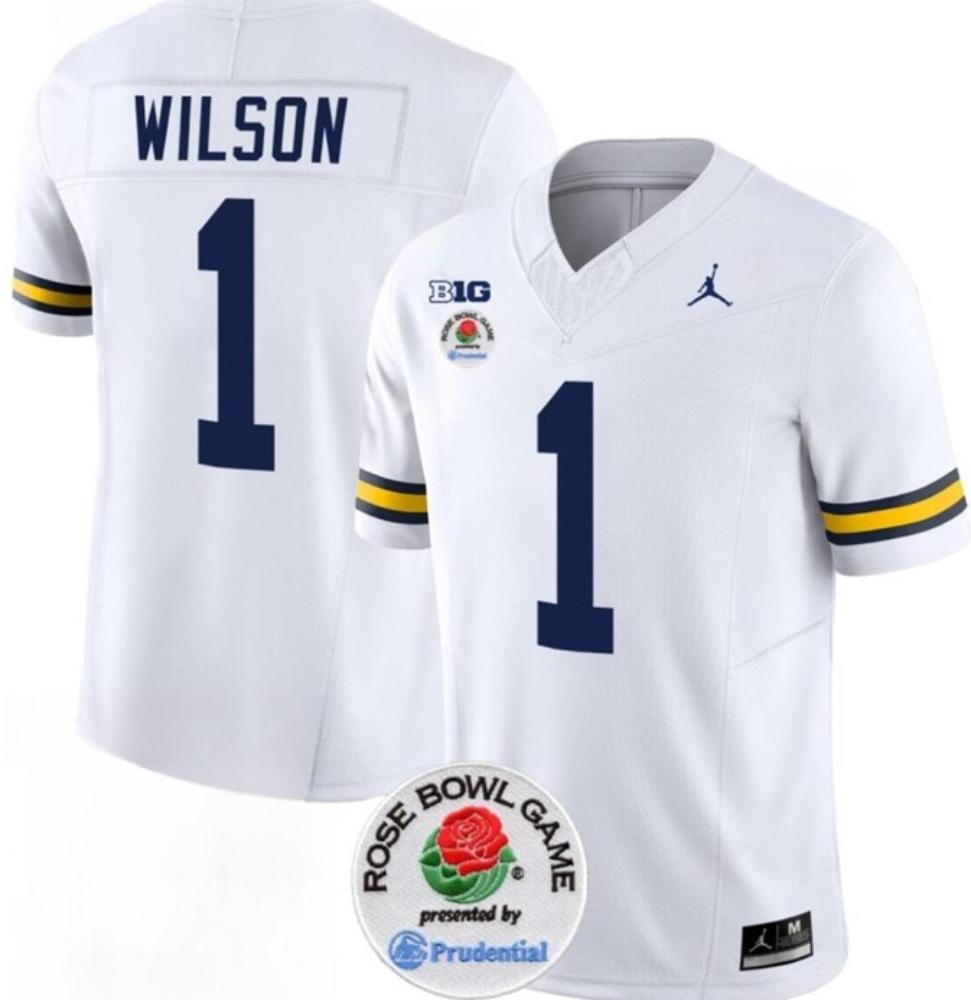 Mens Ncaa Wolverines 1 Roman Wilson 2023 Fuse White Rose Bowl Patch