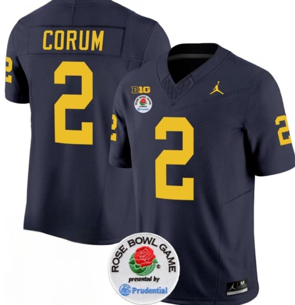 Mens Ncaa Wolverines 2 Blake Corum 2023 Fuse Navy Rose Bowl Patch
