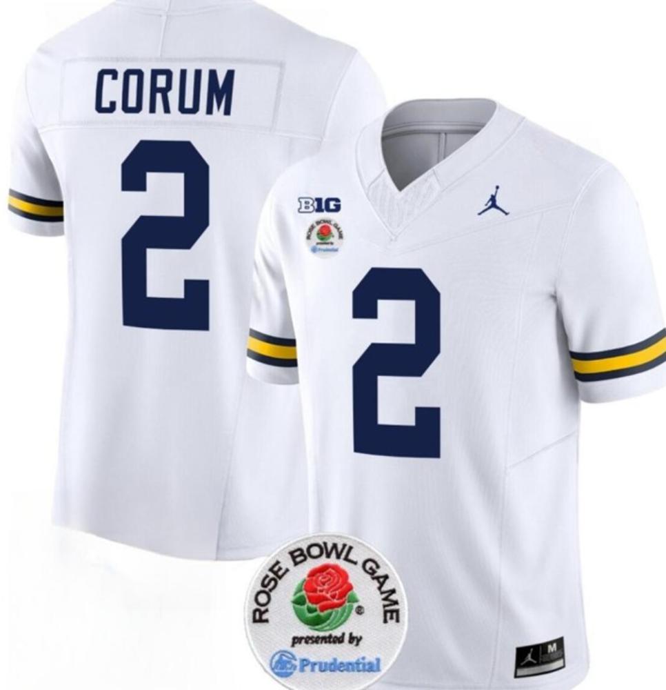 Mens Ncaa Wolverines 2 Blake Corum 2023 Fuse White Rose Bowl Patch