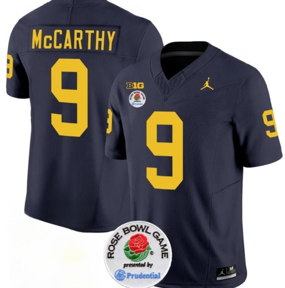Mens Ncaa Wolverines 9 Jj Mccarthy 2023 Fuse Navy Rose Bowl Patch
